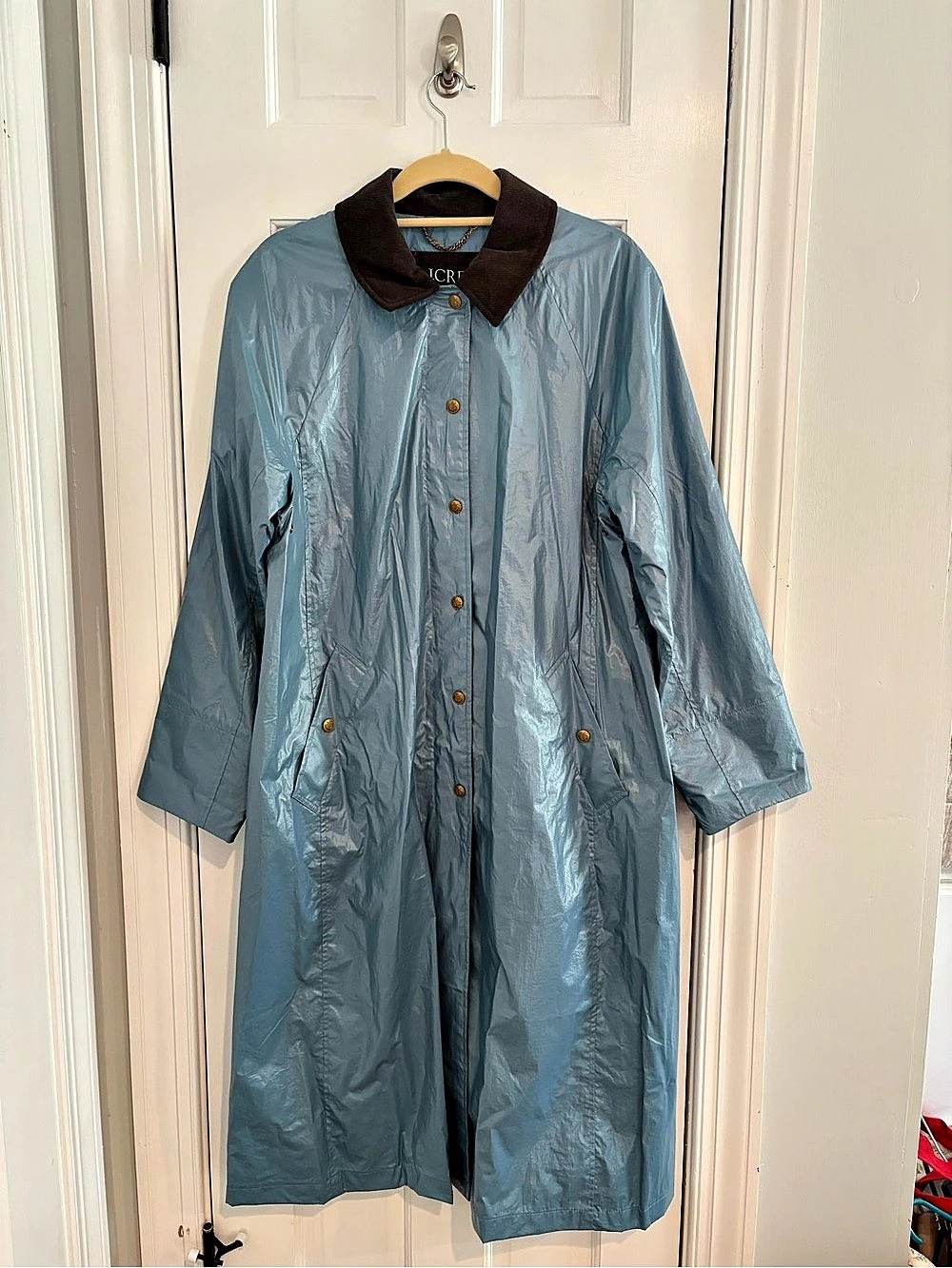 J.Crew long Barn Jacket Blue & Brown Medium